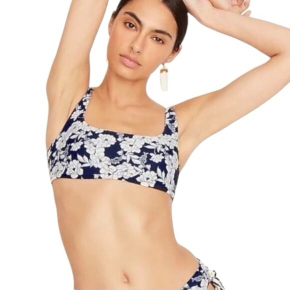 J.Crew Squareneck Bikini Swim Top in Magnolia Floral Navy NWT Size 3X BF129 - Picture 1 of 10